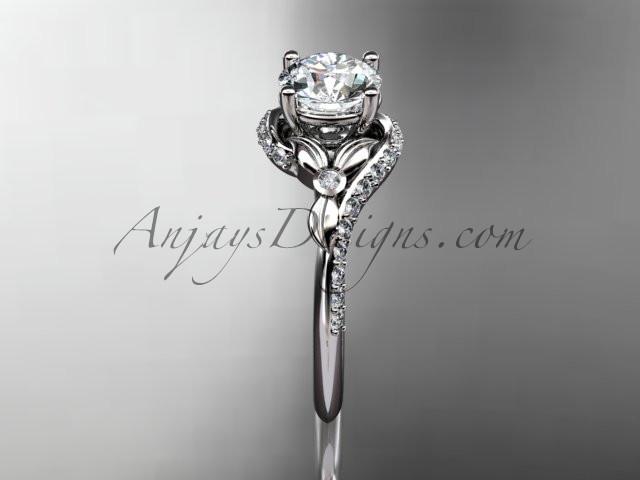 Platinum diamond leaf and vine engagement ring with a "Forever One" Moissanite center stone ADLR112 - AnjaysDesigns