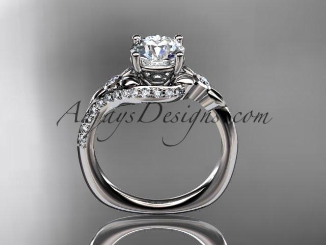 Platinum diamond leaf and vine engagement ring with a "Forever One" Moissanite center stone ADLR112 - AnjaysDesigns