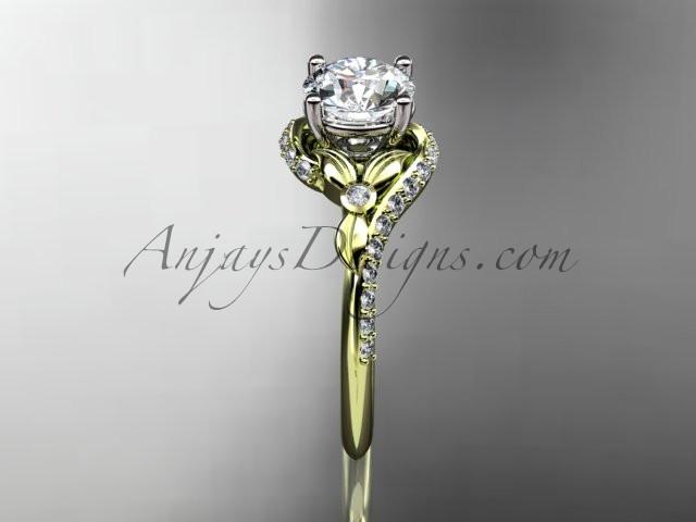 14kt yellow gold diamond leaf and vine engagement ring ADLR112 - AnjaysDesigns