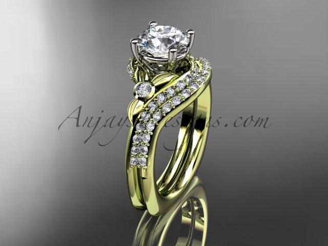 14kt yellow gold diamond leaf and vine engagement ring set  ADLR112S - AnjaysDesigns