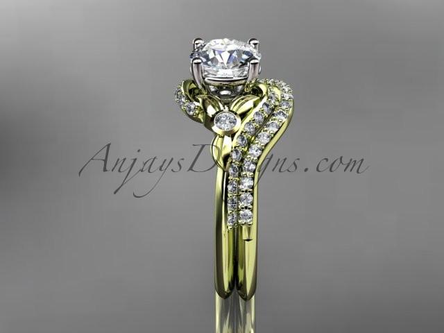 14kt yellow gold diamond leaf and vine engagement ring set  ADLR112S - AnjaysDesigns