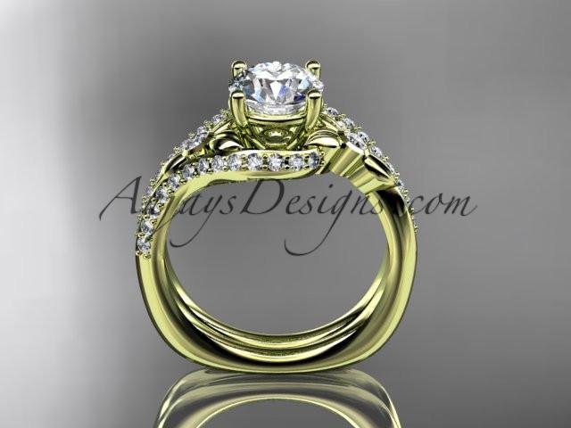 14kt yellow gold diamond leaf and vine engagement ring set  ADLR112S - AnjaysDesigns