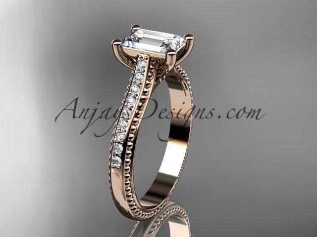 14kt rose gold diamond unique engagement ring, wedding ring ADER113 - AnjaysDesigns