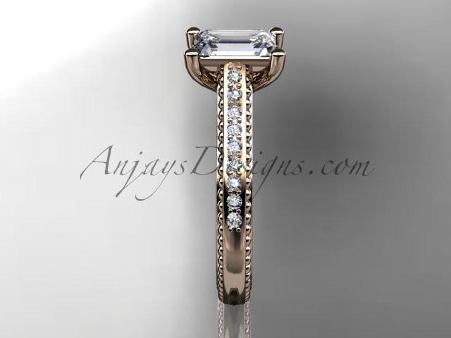 14kt rose gold diamond unique engagement ring, wedding ring with a "Forever One" Moissanite center stone ADER113 - AnjaysDesigns