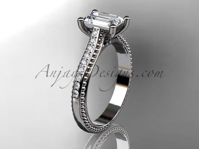 14kt white gold diamond unique engagement ring, wedding ring with a "Forever One" Moissanite center stone ADER113 - AnjaysDesigns