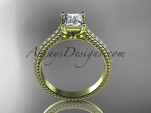 14kt yellow gold diamond unique engagement ring, wedding ring with a "Forever One" Moissanite center stone ADER113 - AnjaysDesigns