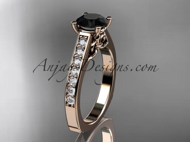 14kt rose gold diamond unique engagement ring, wedding ring with a Black Diamond center stone ADER114 - AnjaysDesigns