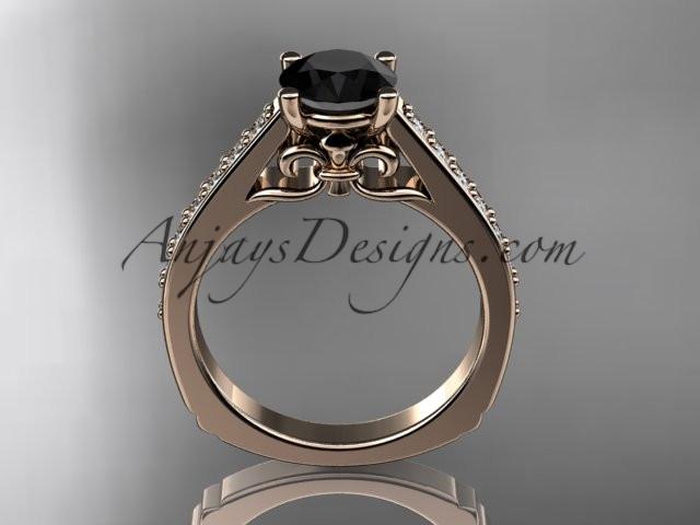 14kt rose gold diamond unique engagement ring, wedding ring with a Black Diamond center stone ADER114 - AnjaysDesigns