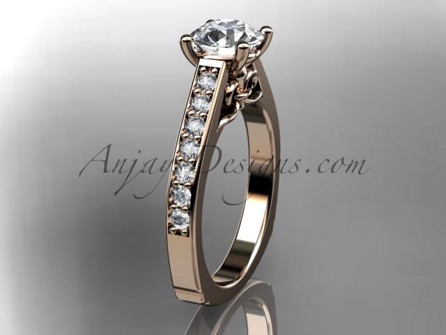 14kt rose gold diamond unique engagement ring, wedding ring with a "Forever One" Moissanite center stone ADER114 - AnjaysDesigns