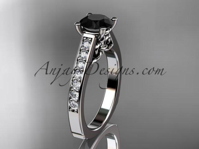 platinum diamond unique engagement ring, wedding ring with a Black Diamond center stone ADER114 - AnjaysDesigns