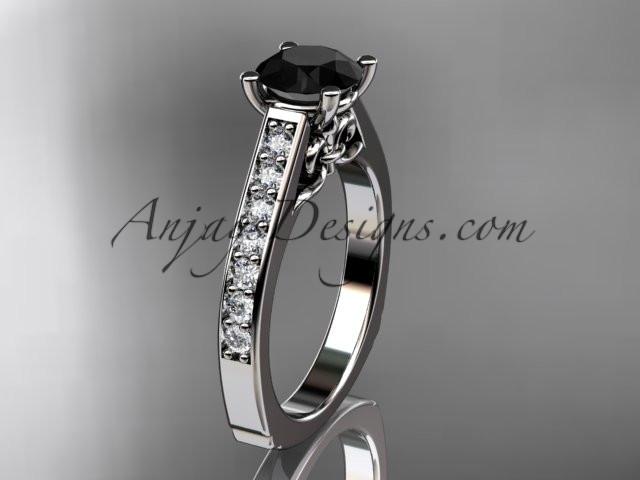 14kt white gold diamond unique engagement ring, wedding ring with a Black Diamond center stone ADER114 - AnjaysDesigns