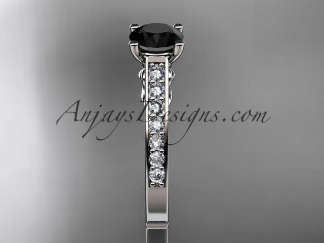 14kt white gold diamond unique engagement ring, wedding ring with a Black Diamond center stone ADER114 - AnjaysDesigns