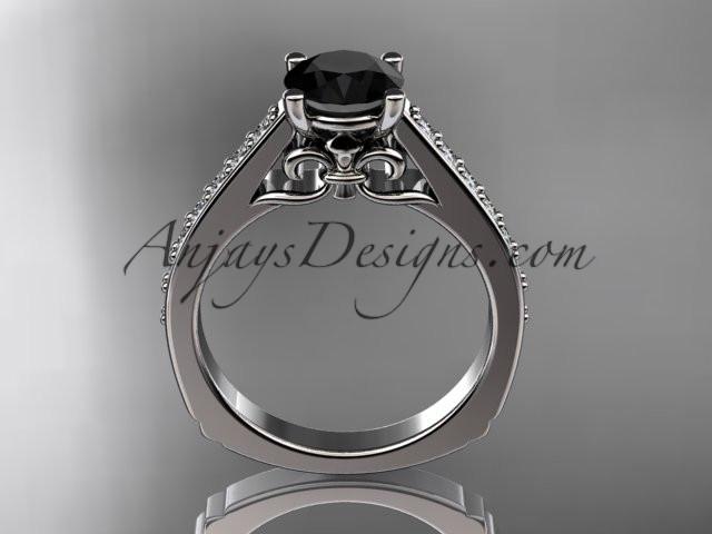 platinum diamond unique engagement ring, wedding ring with a Black Diamond center stone ADER114 - AnjaysDesigns