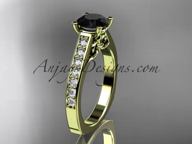 14kt yellow gold diamond unique engagement ring, wedding ring with a Black Diamond center stone ADER114 - AnjaysDesigns