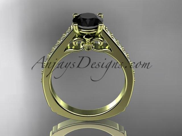 14kt yellow gold diamond unique engagement ring, wedding ring with a Black Diamond center stone ADER114 - AnjaysDesigns