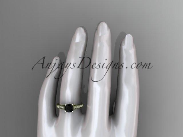 14kt yellow gold diamond unique engagement ring, wedding ring with a Black Diamond center stone ADER114 - AnjaysDesigns