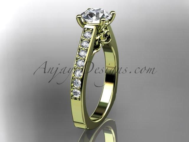 14kt yellow gold diamond unique engagement ring, wedding ring with a "Forever One" Moissanite center stone ADER114 - AnjaysDesigns