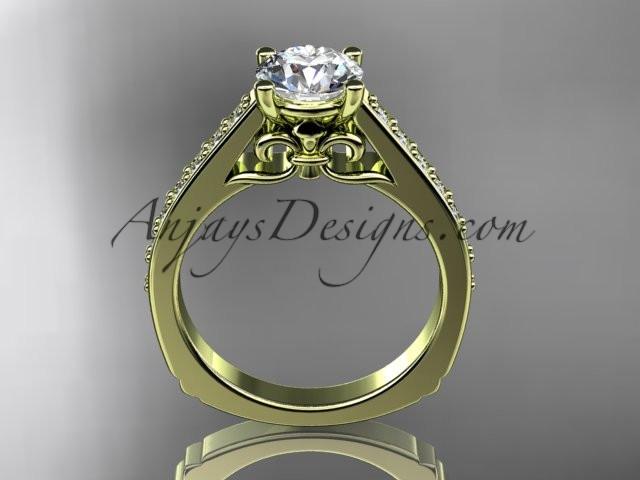 14kt yellow gold diamond unique engagement ring, wedding ring with a "Forever One" Moissanite center stone ADER114 - AnjaysDesigns