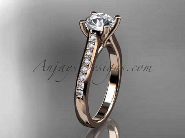 14kt rose gold diamond unique engagement ring, wedding ring with a "Forever One" Moissanite center stone ADER116 - AnjaysDesigns