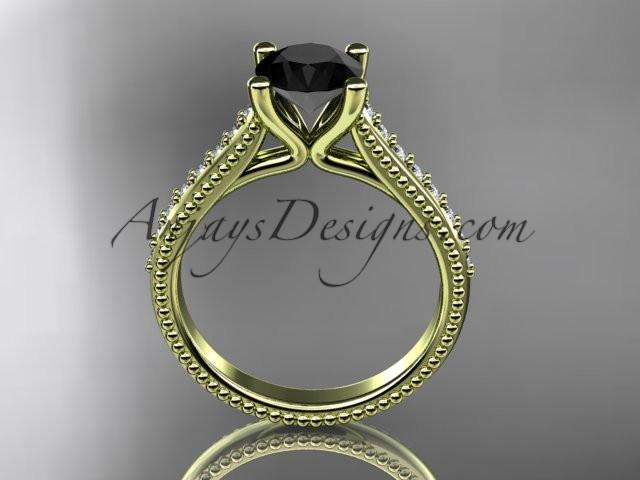 14kt yellow gold diamond unique engagement ring, wedding ring with a Black Diamond center stone ADER116 - AnjaysDesigns