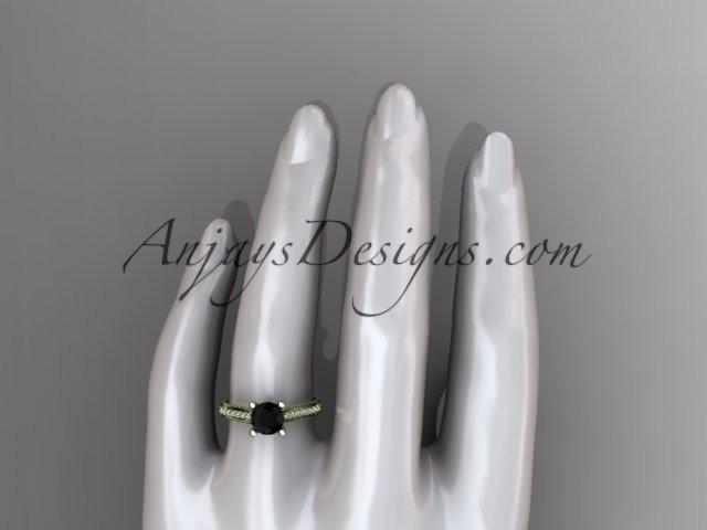 14kt yellow gold diamond unique engagement ring, wedding ring with a Black Diamond center stone ADER116 - AnjaysDesigns