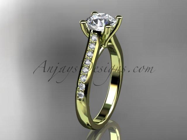 14kt yellow gold diamond unique engagement ring, wedding ring with a "Forever One" Moissanite center stone ADER116 - AnjaysDesigns