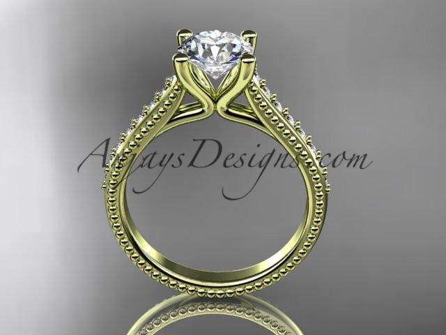 14kt yellow gold diamond unique engagement ring, wedding ring with a "Forever One" Moissanite center stone ADER116 - AnjaysDesigns