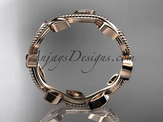 14kt rose gold diamond leaf wedding ring, engagement ring, wedding band ADLR117 - AnjaysDesigns