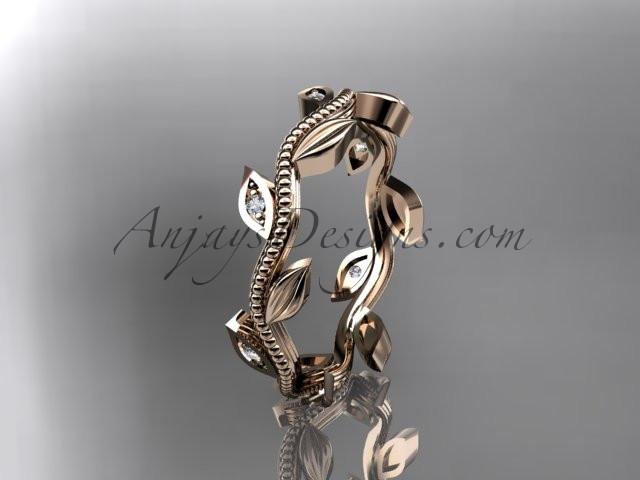 14kt rose gold diamond leaf wedding ring, engagement ring, wedding band ADLR117 - AnjaysDesigns