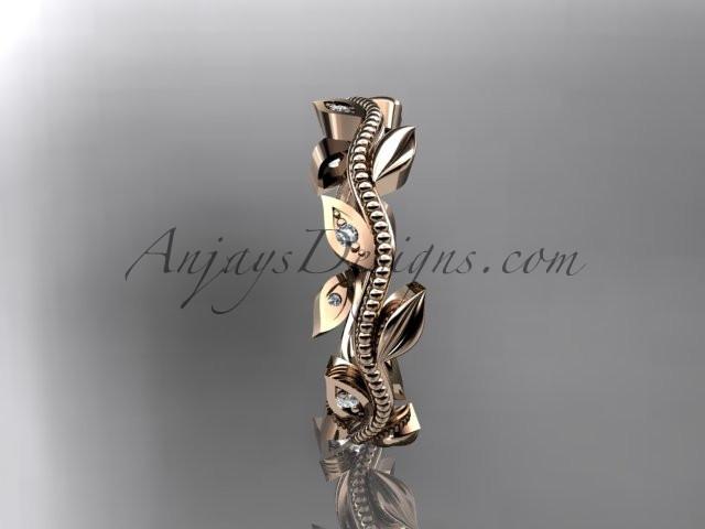 14kt rose gold diamond leaf wedding ring, engagement ring, wedding band ADLR117 - AnjaysDesigns