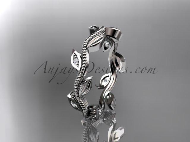 Platinum diamond leaf wedding ring, engagement ring, wedding band ADLR117 - AnjaysDesigns