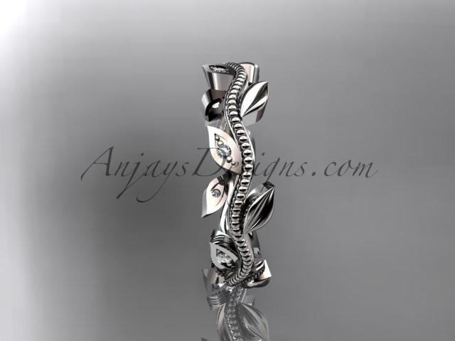 Platinum diamond leaf wedding ring, engagement ring, wedding band ADLR117 - AnjaysDesigns