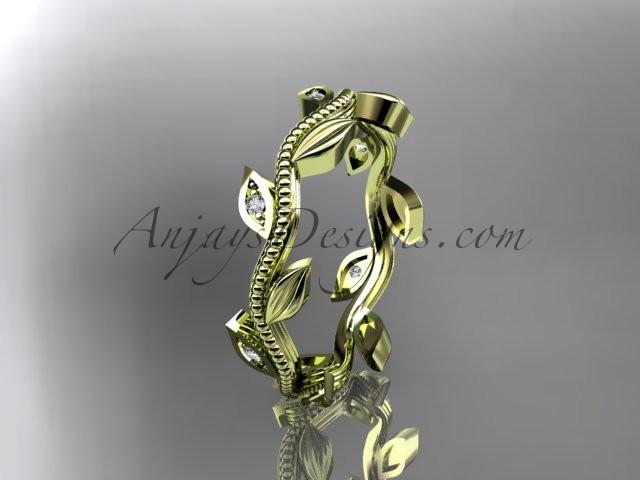 14kt yellow gold diamond leaf wedding ring, engagement ring, wedding band ADLR117 - AnjaysDesigns