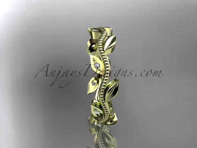 14kt yellow gold diamond leaf wedding ring, engagement ring, wedding band ADLR117 - AnjaysDesigns