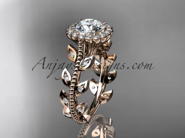 14k rose gold diamond leaf and vine wedding ring, engagement ring ADLR118 - AnjaysDesigns, Spring Collection - Jewelry, Anjays Designs - AnjaysDesigns, AnjaysDesigns - AnjaysDesigns.co, 