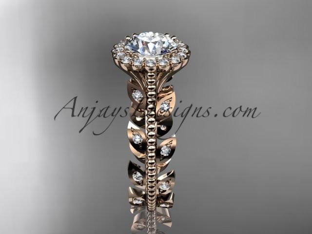 14k rose gold diamond leaf and vine wedding ring, engagement ring ADLR118 - AnjaysDesigns, Spring Collection - Jewelry, Anjays Designs - AnjaysDesigns, AnjaysDesigns - AnjaysDesigns.co, 
