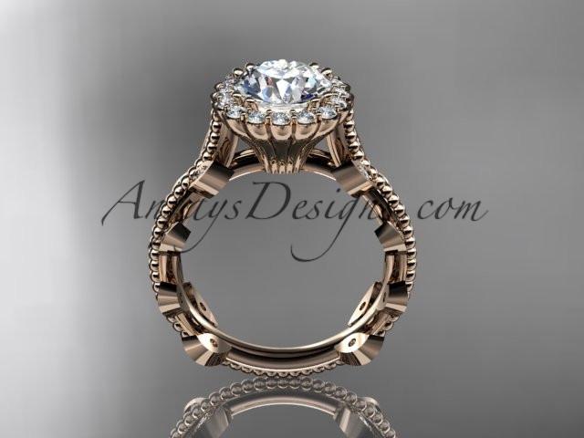 14k rose gold diamond leaf and vine wedding ring, engagement ring ADLR118 - AnjaysDesigns, Spring Collection - Jewelry, Anjays Designs - AnjaysDesigns, AnjaysDesigns - AnjaysDesigns.co, 