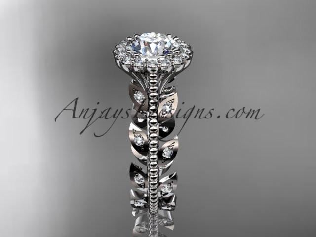 14k white gold diamond leaf and vine wedding ring, engagement ring ADLR118 - AnjaysDesigns