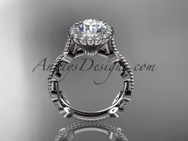 14k white gold diamond leaf and vine wedding ring, engagement ring with a "Forever One" Moissanite center stone ADLR118 - AnjaysDesigns
