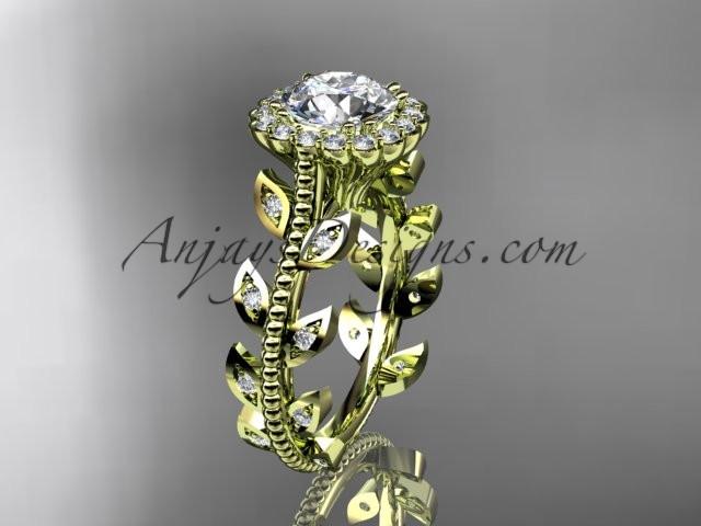 14k yellow gold diamond leaf and vine wedding ring, engagement ring ADLR118 - AnjaysDesigns