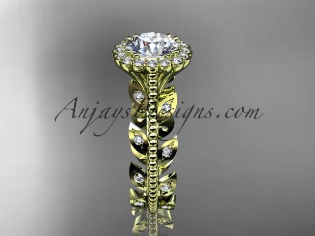 14k yellow gold diamond leaf and vine wedding ring, engagement ring ADLR118 - AnjaysDesigns