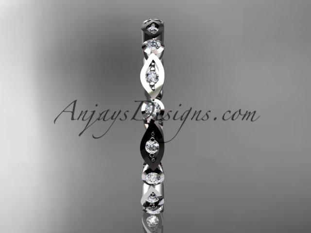 14k white gold diamond leaf and vine wedding band,engagement ring ADLR11B - AnjaysDesigns