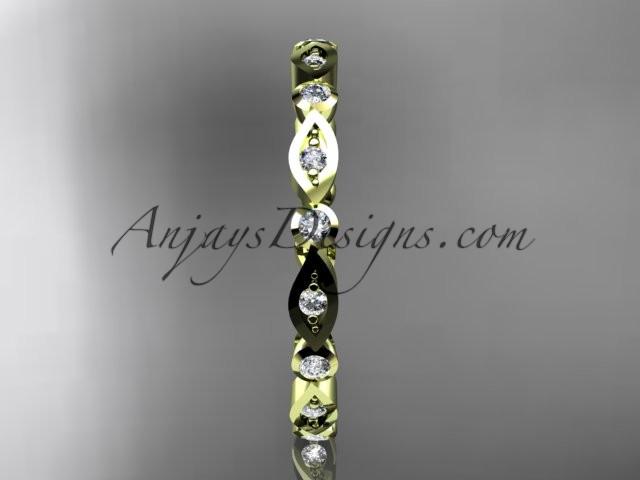 14k yellow gold diamond leaf and vine wedding band,engagement ring ADLR11B - AnjaysDesigns