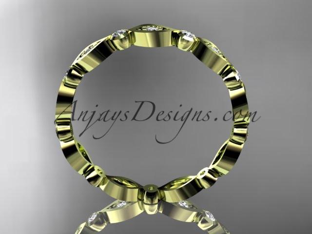 14k yellow gold diamond leaf and vine wedding band,engagement ring ADLR11B - AnjaysDesigns