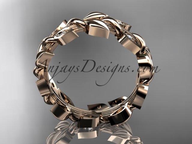 14kt rose gold diamond leaf wedding ring, wedding band ADLR120 - AnjaysDesigns