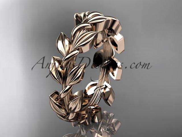 14kt rose gold leaf wedding ring, wedding band ADLR120G - AnjaysDesigns