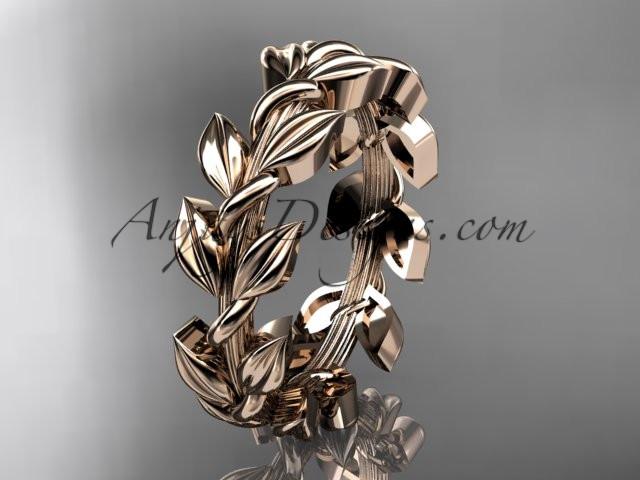 14kt rose gold leaf wedding ring, wedding band ADLR120G - AnjaysDesigns