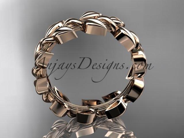 14kt rose gold leaf wedding ring, wedding band ADLR120G - AnjaysDesigns