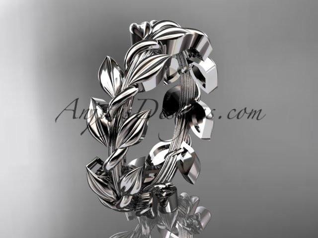 platinum leaf wedding ring, wedding band ADLR120G - AnjaysDesigns