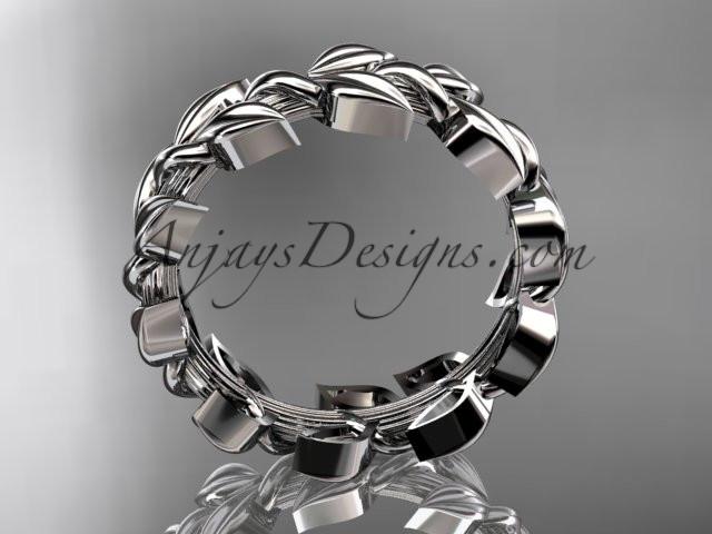 14kt white gold leaf wedding ring, wedding band ADLR120G - AnjaysDesigns